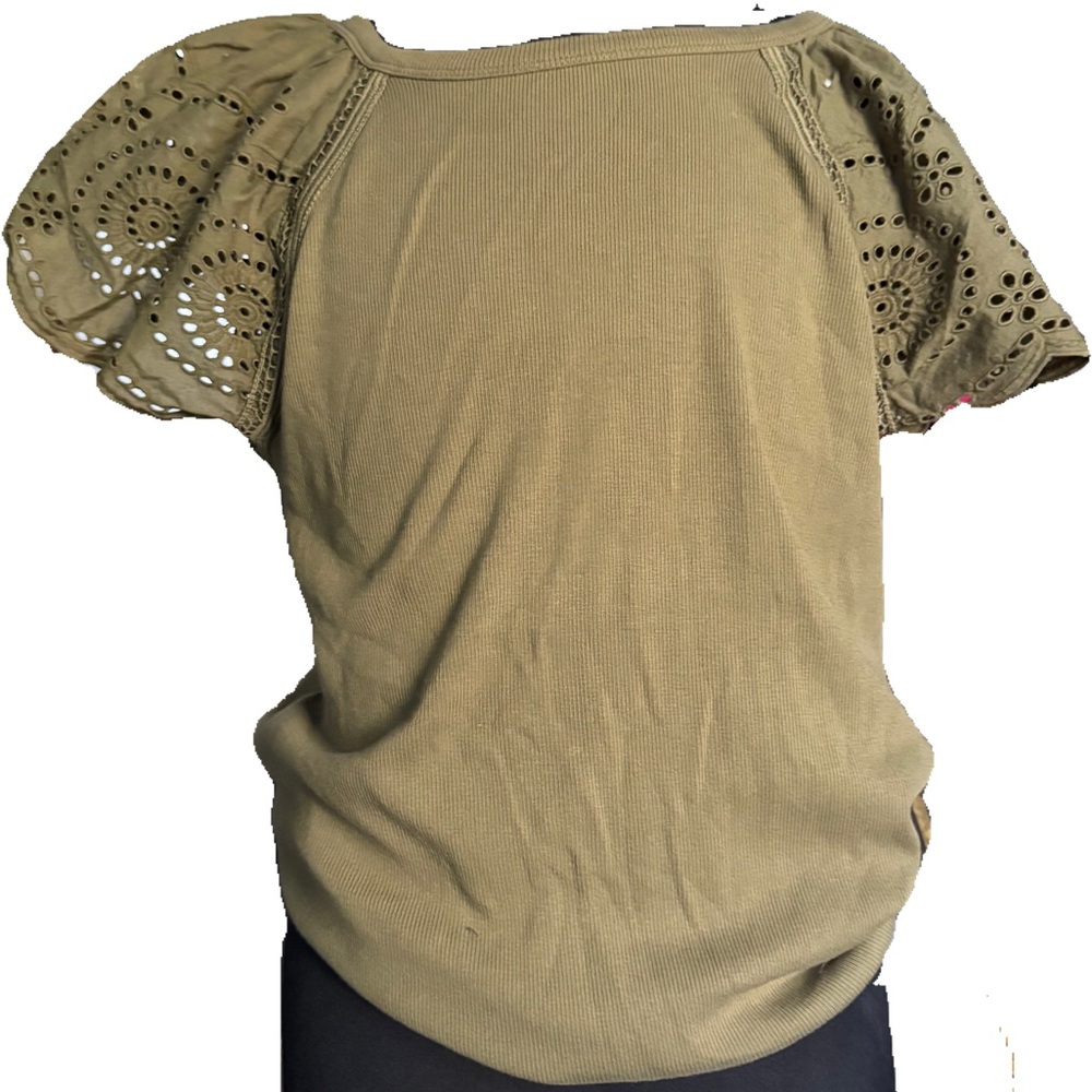 Olive Eyelet Sleeve Women's Top